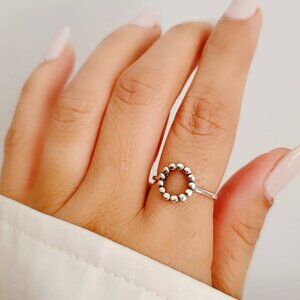 Sterling Silver Open Beaded Circle Ring, Halo Women's Ring, O Ring, Stack Ring